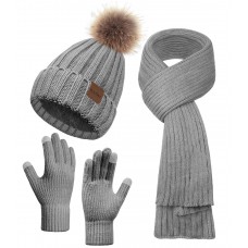 BLATIAL Winter Hats for Women Beanie Hat Scarf Set Warm Touchscreen Gloves Knitted Long Scarfs Beanie With Pom Gifts,E-Light Grey