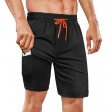 BLATIAL Mens Swim Trunks with Compression Liner Quick Dry Swimsuit Swimming Shorts with Pockets,9 inch-Black,XL