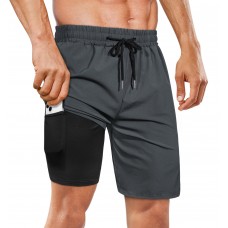 BLATIAL Mens Swim Trunks with Compression Liner Quick Dry Swimsuit Swimming Shorts with Pockets,9 inch-Grey,S