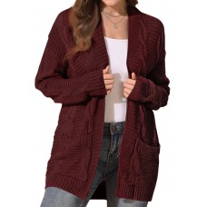  BLATIAL Womens Cardigan Sweaters Long Sleeve Knit Open Front Outwear Chunky Sweater with Pockets,M,Wine Red