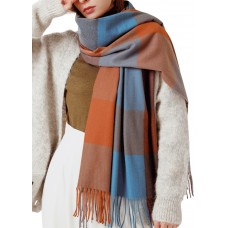 BLATIAL Womens Scarf Winter Blanket Cashmere Feel Large Scarves Thick Soft Warm Plaid Chunky Scarfs, G-Mix Blue Camel